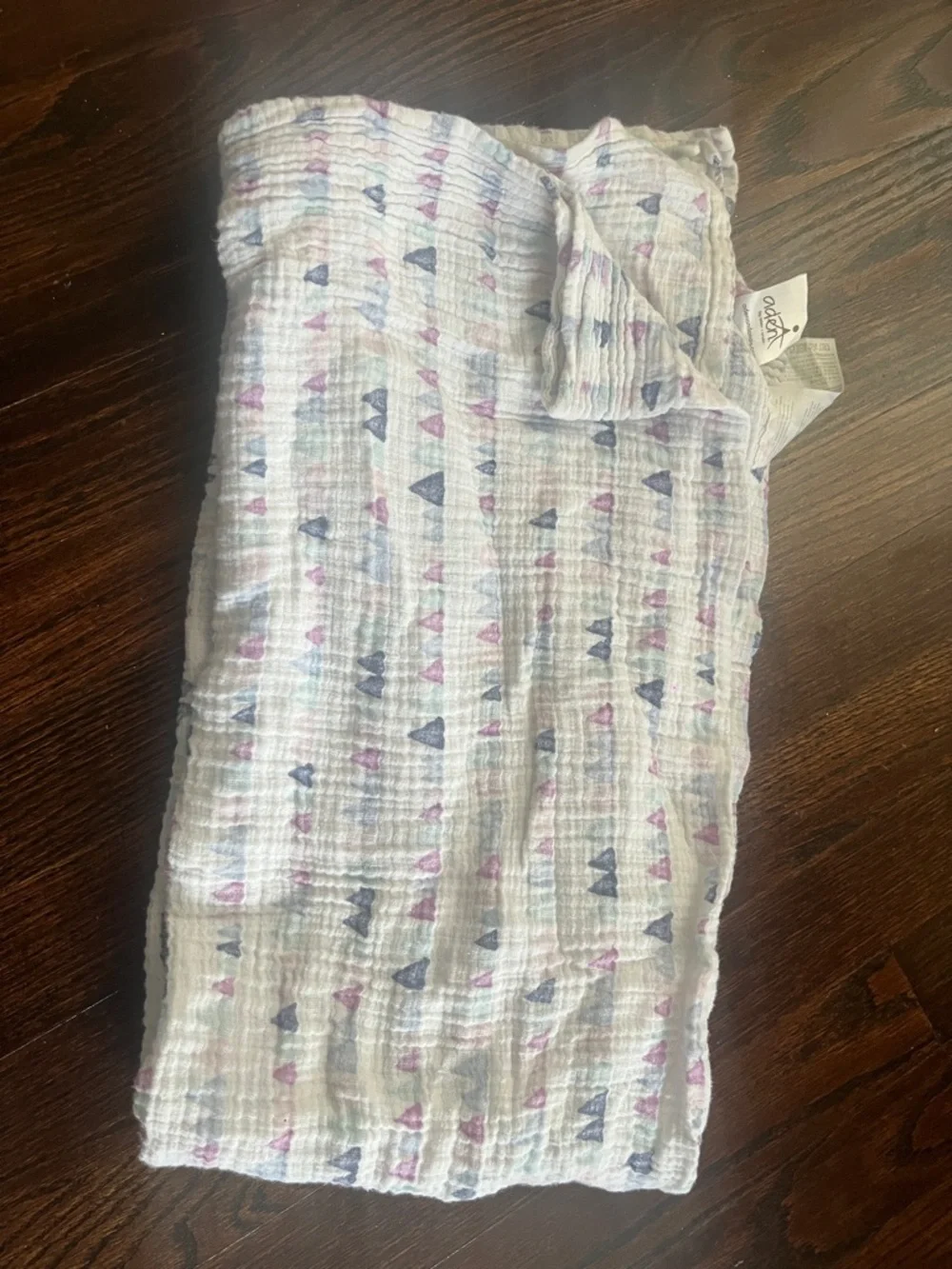 aden + anais White Muslin Diaper Cover with Pink and Blue Triangle Print